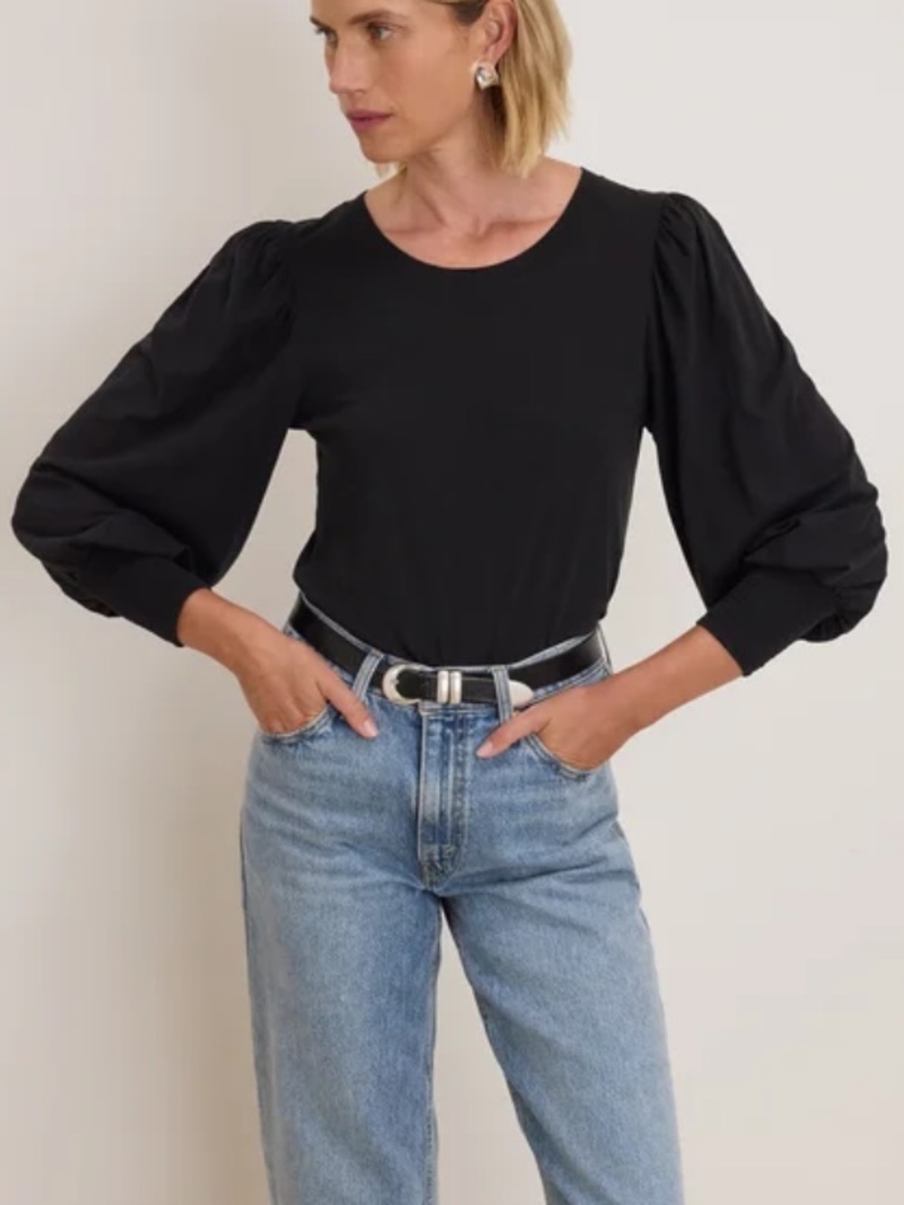 Nation LTD black Pima cotton puff sleeve Loren long sleeve tee size small
